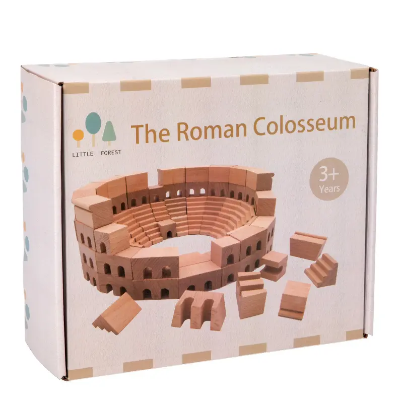 Montessori Set blok bangunan kayu, mainan pembelajaran dini edukasi Model arsitektur terkenal Roman Koloseum untuk balita