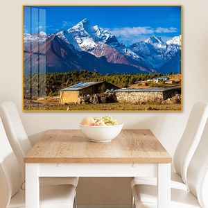 Quadro in Porcellana Cristallina 60x40cm - Villaggio Himalayano e Picchi di Montagna Innevati, Decorazione Incorniciata - Product Image 3