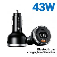 Chargeur de voiture SUNDA PD 3.0 43W à 2 ports avec support pour écouteurs, adaptateur d'alimentation PC ignifuge noir à 9 touches pour smartphones et tablettes