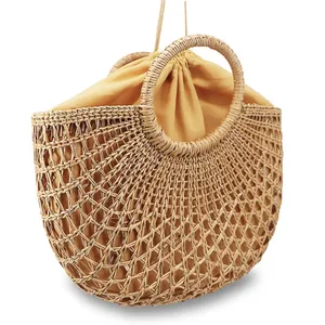 OEM Sac Plage En Paill 2022 Bolso Paja Bolsa De Palha Bors Paglia Large Tote Handmade Hollow Out Woven Beach Summer Straw Bags