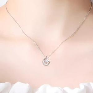 Collar con Colgante de Luna y Estrella de Plata de Ley 925 Chapado en Oro con Circonita para Mujer, Regalo de Boda - Product Image 1