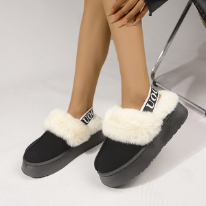 Bottes de neige basses pour <span class=keywords><strong>femme</strong></span> Hiver 2024, à double usage, semelle épaisse, tige en PU, doublure polaire, chaudes, durables, pour l'extérieur, style pantoufles en fourrure pelucheuse - Product Image 4