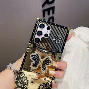 เคสโทรศัพท์กันกระแทก TPU+PC รุ่นใหม่ล่าสุด ลายผีเสื้อเคลือบไฟฟ้า พร้อมขาตั้ง สำหรับ S22 Ultra/S26 Ultra/S25 Plus สีทอง - Product Image 5