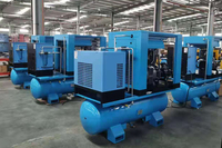 Compresseur d'air à vis silencieux tout-en-un sans huile et refroidi par air de 11 kW avec sécheur, réservoir de 300 L, moteur intégré stationnaire et roulement, 380 V