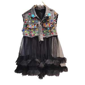 جاكيت دينم مطرز ثقيل ومخصص مع سترة شبكية ريترو للأطفال - Product Image 1