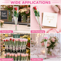 Manchon en plastique transparent pour rose unique, sac d'emballage trapézoïdal en BOPP pour bouquet, idéal pour l'affichage floral en supermarché