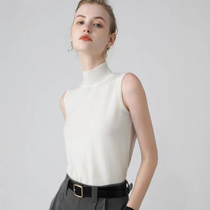 سترة نسائية نصف ياقة مدورة من الكشمير سترة خريفية وسمك رقيق سترة محبوكة بلا أكمام بنمط صلب - Product Image 3