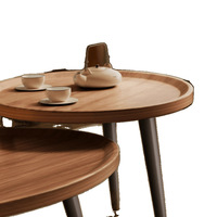 Ensemble de tables basses pliantes en pierre antique avec plateau en bois et table d'appoint pour petits appartements - Meubles de salon