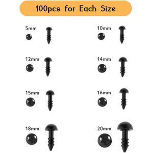 100 pezzi di plastica nera occhi di sicurezza con schienali 5MM fai da te forniture artigianali per la fabbricazione di bambole - Product Image 1