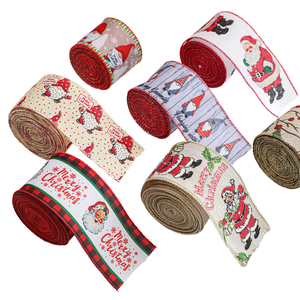 Écologique 6.3cm Ruban De Noël Dessin Animé Père Noël Toile De Jute Ruban <span class=keywords><strong>Arbre</strong></span> De Noël Guirlande Cadeau Boîte Noeud Papillon Décoration - Product Image 1
