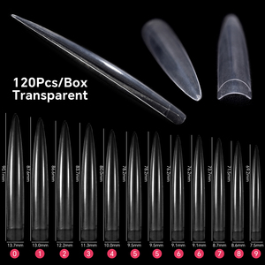 120 Uñas Postizas Stiletto Extra Largas por Bolsa, Transparentes, Naturales, de ABS, Cobertura Completa, Pre-diseñadas, Estilo Francés, para Manicura Profesional - Product Image 5