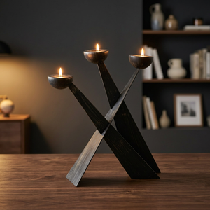 Premium <b>Black</b> Metal Triple Candle <b>Holder</b> Stand Modern Geometric Taper <b>Candlestick</b> Decorative Tabletop Home Dining Decor Elegance - Product Image 3