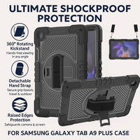 Étui de tablette antichoc personnalisé OEM pour Samsung Tab A9 Plus avec protection à 360° °   Support rotatif, sangle de maintien, coque de protection robuste
