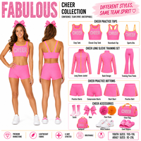 Ensemble d'entraînement de cheerleading personnalisé rose vif, collection complète, extensible dans les 4 sens, respirant, avec strass sécurisés