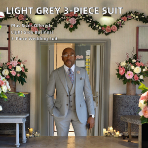 Meilleur costume de mariage 3 pièces gris clair respirant grande taille pour homme (veste + pantalon + gilet) avec braguette zippée - Product Image 2