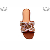 Sandales pour femmes à bout ouvert avec strass, tongs antidérapantes, pantoufles d'été tendance, chaussures plates pour femmes