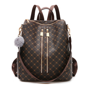 Lady Luxury Office <b>Backpack</b> Casual Travel Pvc <b>Backpack</b> Women Retro Classic Printing Shoulder <b>Backpack</b> - Product Image 3
