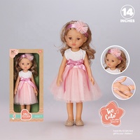 Poupée écologique de 14 pouces pour fille avec robe en tulle rose, bandeau à nœud, non électrique, articulations mobiles, en vinyle, pour tout-petits