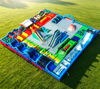 Toboggan aquatique gonflable à double piste rouge et bleu, parc aquatique extérieur pour enfants, château gonflable facile à installer pour enfants et adultes, parc d'attractions