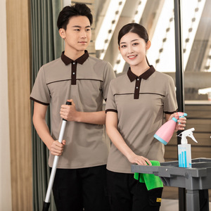 T-shirt <span class=keywords><strong>de</strong></span> nettoyage à manches courtes pour personnel d'entretien ménager, en Spandex/Polyester, unisexe, ensemble <span class=keywords><strong>de</strong></span> vêtements d'été pour chambre d'hôtel, coupe classique - Product Image 2