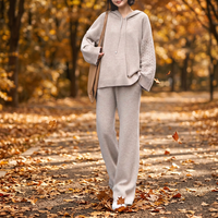 Ensemble de pulls en tricot à capuche pour femmes, couleur unie, manches longues, pull décontracté avec poches, vêtements d'automne