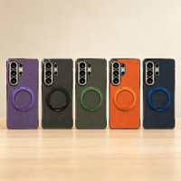 Étui de luxe électroplaqué sans cadre pour Samsung Galaxy S26 Ultra S25 S24 avec support magnétique rotatif à 360° en cuir technologique