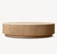 Table basse centrale moderne meubles de salon fabriqués à la main en bois de chêne dessus en marbre socle Table basse ronde
