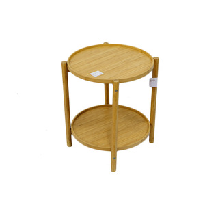 Mesa redonda pequeña de bambú, mesita de noche, mesa de centro pequeña para sofá de sala de estar, estilo minimalista, almacenamiento moderno de doble capa - Product Image 1