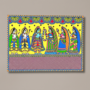 Art mural 3D Madhubani d'inspiration patrimoniale, peinture artisanale sur toile de qualité supérieure, artisanat du Bihar, 2250 - Product Image 4