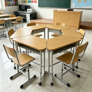 Ensemble de bureau et chaise pour étudiants, hauteur réglable, mobilier scolaire pour l'étude en groupe, bureau d'apprentissage collaboratif avec roulettes - Product Image 3