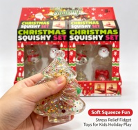 Lot de 4 jouets squishy de Noël scintillants : Père Noël, Bonhomme de neige, Sapin, Cloche – Doux, transparents, sensoriels, anti-stress, pour le soulagement du stress et les cadeaux