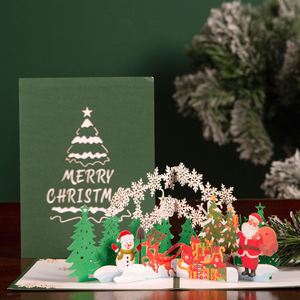 Carte de Noël 3D Santa Forest, cartes de vœux 15x20cm, couleur personnalisée, style européen, papier mat, vernissage, impression typographique - Product Image 2