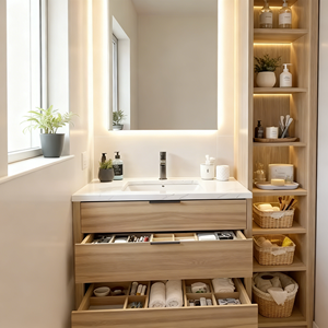Mueble de Baño Integrado Personalizado con Lavadero, Gabinete de Madera E0 Resistente al Agua y a la Humedad, Espejo Inteligente LED, Lavabo y Muebles - Product Image 3