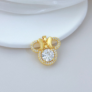 [Ouro Verdadeiro de Cobre] Pingente de Urso de Pelúcia com Laço, Joia Artesanal DIY Transfronteiriça da Moda, Microincrustado com Zircônio, Compatível - Product Image 4
