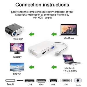 Câble adaptateur audio <span class=keywords><strong>USB</strong></span> 3.1 <span class=keywords><strong>USB</strong></span> C Type C 5 en 1 pour <span class=keywords><strong>HDMI</strong></span> VGA DVI <span class=keywords><strong>USB</strong></span> 3.0 mâle femelle 4Kx2K pour ordinateur portable pour <span class=keywords><strong>Apple</strong></span> Gaine en PVC pour P - Product Image 5