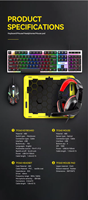 Souris de jeu filaire T-WOLF TF240 4 en 1 avec rétroéclairage RVB, clavier 104 touches, combo gamer, écouteurs, tapis de souris pour PC, bureau