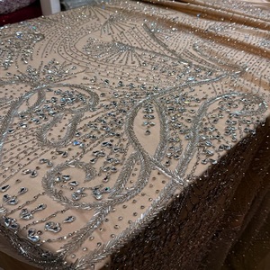 Premium Crystal Beaded <b>Fabric</b> with Floral Embroidered Lace Pattern for Dress Evening Gown Luxury Fashion Designer Material - Product Image 1
