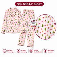 Ensemble de pyjamas de Noël personnalisés à rayures roses avec col cranté pour toute la famille, vêtements de nuit en polyester pour hommes, femmes, enfants et chiens, POD, MOQ 1 pièce, dropshipping