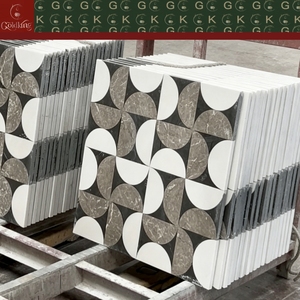 GOLDKING Mosaïque <span class=keywords><strong>de</strong></span> sol d'art intérieur <span class=keywords><strong>de</strong></span> luxe en marbre <span class=keywords><strong>noir</strong></span> <span class=keywords><strong>et</strong></span> <span class=keywords><strong>blanc</strong></span>, découpe jet d'eau, <span class=keywords><strong>motif</strong></span> floral, sur mesure, pour grands projets - Product Image 6