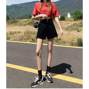 Shorts en jean taille haute streetwear pour <span class=keywords><strong>femme</strong></span>, nouvelle collection printemps/été, coupe droite amincissante, couleur unie, polyvalent et très tendance - Product Image 3