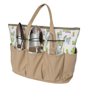 Sac à outils de jardin imprimé cactus en toile beige portable avec poches pour une utilisation en extérieur - Product Image 2