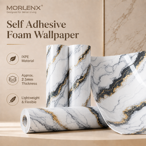 วอลเปเปอร์โฟม PVC ลายหินอ่อนสีขาวดำทอง MORLENX แบบมีกาวในตัว สำหรับติดผนังโรงแรม ร้านค้า และผนังตกแต่ง - Product Image 1