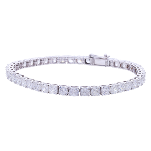 Pulsera de tenis con diamantes de laboratorio de 12.26 ct, corte cojín tipo F, chapada en oro de 14K y rodio, elegante pulsera de boda para mujer - Product Image 1
