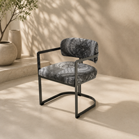 Chaise de salle à manger moderne à structure métallique cantilever, fauteuil rembourré à motif abstrait imprimé pour projets hôteliers et villas de luxe