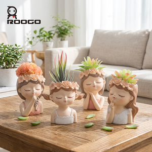 Adorable pot de fleurs <span class=keywords><strong>en</strong></span> résine <span class=keywords><strong>en</strong></span> forme de fille ailée, fée tressée, sirène, mini-pot de plantes succulentes, lot de quatre pour la décoration de la maison et du bureau - Product Image 2