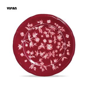 Service de table en porcelaine fine rouge jujube, motif floral délicat, idéal pour mariages à thème champêtre / hôtels / restaurants / fêtes - Product Image 4