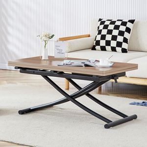 DB Modern Minimalist Black Metal <b>Lifting</b> <b>Table</b> with 0.8-Inch Wood Grain Process Sticker Desktop Multifunctional - Product Image 3