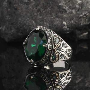Anello di pietra preziosa di lusso della fabbrica anello in lega retrò Punk antico argento placcato Punk modello nero zircone classico da uomo - Product Image 6