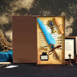 Vintage Blue Feather Gilded Ballpoint Pen 0.7mm Metal <b>Writing</b> Tool with Elegant Gift <b>Box</b> Bonvan - Product Image 5