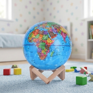 Globo Terrestre Illuminato a LED da 14,2 CM con Design Moderno, Supporto Triangolare in Legno per Bambini, Rotante in Plastica, Educativo per Geografia, Notturno - Product Image 5